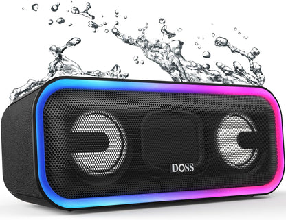 Bluetooth Speaker,  Soundbox Pro+ Wireless Pairing Speaker with 24W Stereo Sound, Punchy Bass, IPX6 Waterproof, 15Hrs Playtime, Multi-Colors Lights, for Home,Outdoor-Black